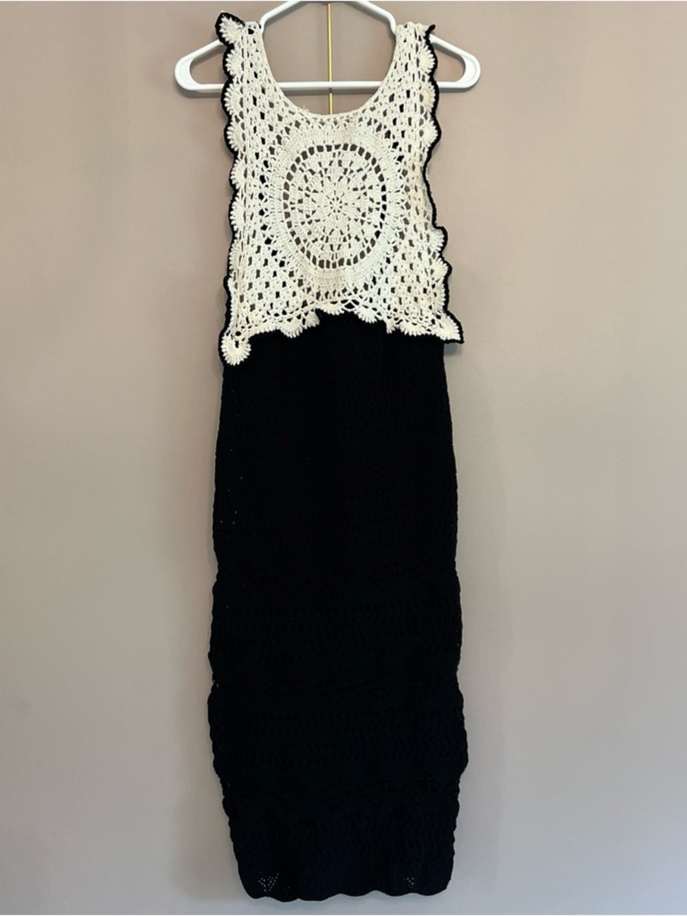 Zara Black And White Crochet  MIDI Dress Women’s Medium Bodycon Bohemian - Picture 3 of 13
